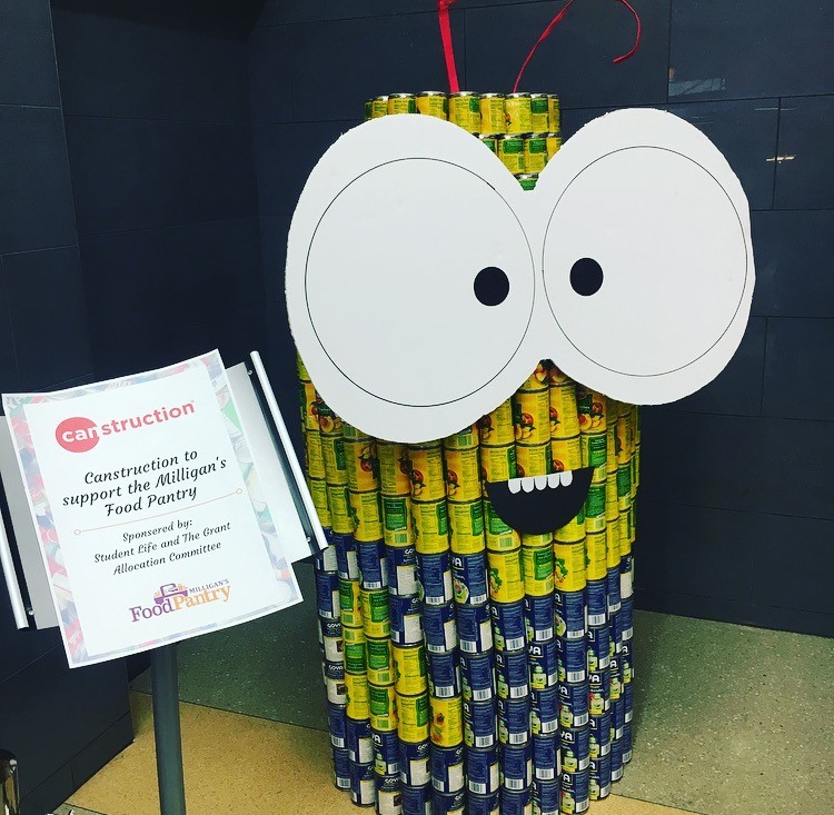 Picture of a minion made out of canned food